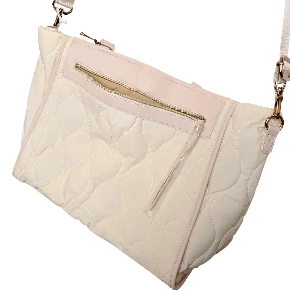 Quilted Laptop Tote Bag Cream Large Work Travel Commuter Bag‎ Quiet Luxury Chic